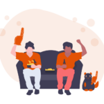 Zwei Männer sitzen auf einer Couch und schauen Sport