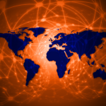 Weltkarte das ein ein Netzwerk zwischen allen Ländern zeigt